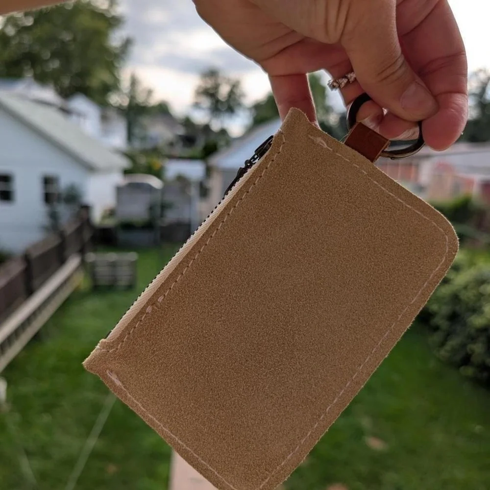 Thread & Canvas Co Tan Canvas Zippered Card Pouch Keychain Wallet Brown Logo‎